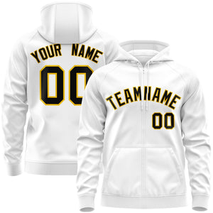 Custom Stitched White Black-Gold Sports Full-Zip Sweatshirt Hoodie