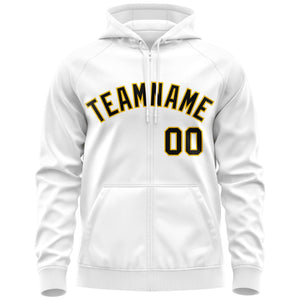 Custom Stitched White Black-Gold Sports Full-Zip Sweatshirt Hoodie