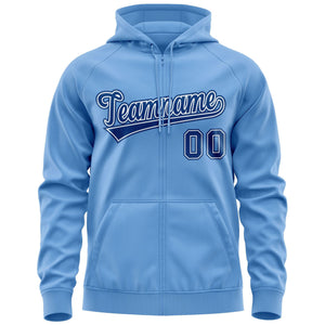 Custom Stitched Lt Blue Royal-White Sports Full-Zip Sweatshirt Hoodie