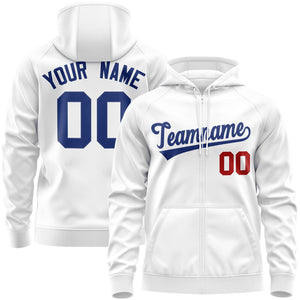 Custom Stitched White Royal Sports Full-Zip Sweatshirt Hoodie