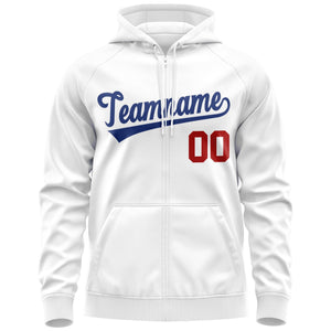 Custom Stitched White Royal Sports Full-Zip Sweatshirt Hoodie