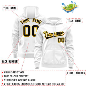 Custom Stitched White Black-Gold Sports Full-Zip Sweatshirt Hoodie