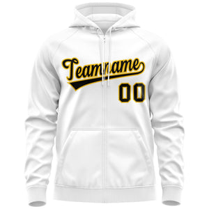 Custom Stitched White Black-Gold Sports Full-Zip Sweatshirt Hoodie