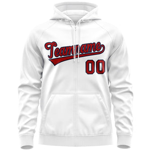 Custom Stitched White Red-Navy Sports Full-Zip Sweatshirt Hoodie