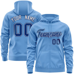 Custom Stitched Lt Blue Royal-White Sports Full-Zip Sweatshirt Hoodie