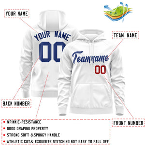 Custom Stitched White Royal Sports Full-Zip Sweatshirt Hoodie