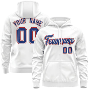 Custom Stitched White Royal-Red Sports Full-Zip Sweatshirt Hoodie