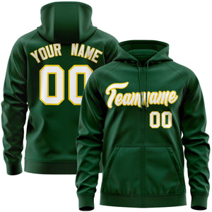 Custom Stitched Green White-Gold Sports Full-Zip Sweatshirt Hoodie