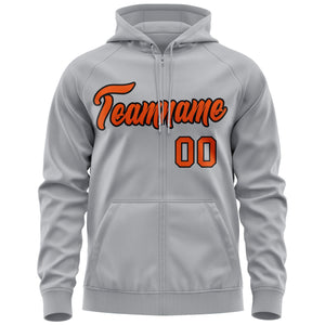 Custom Stitched Gray Orange-Black Sports Full-Zip Sweatshirt Hoodie