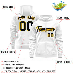 Custom Stitched White Black-Gold Sports Full-Zip Sweatshirt Hoodie