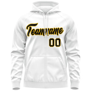 Custom Stitched White Black-Gold Sports Full-Zip Sweatshirt Hoodie