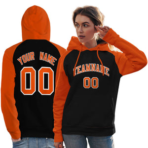 Custom Stitched Black Orange Raglan Sleeves Sports Pullover Sweatshirt Hoodie For Women