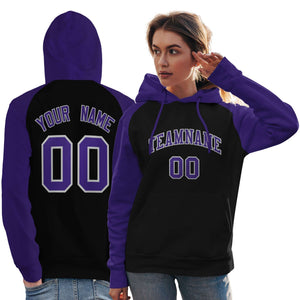 Custom Stitched Black Purple Raglan Sleeves Sports Pullover Sweatshirt Hoodie For Women