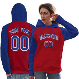 Custom Stitched Red Royal Raglan Sleeves Sports Pullover Sweatshirt Hoodie For Women