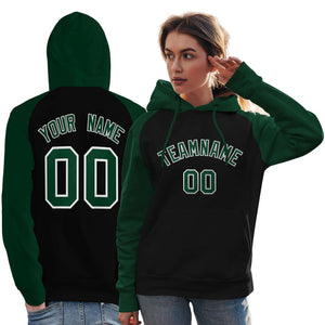 Custom Stitched Black Green Raglan Sleeves Sports Pullover Sweatshirt Hoodie For Women