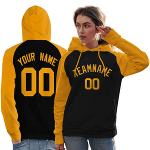 Custom Stitched Black Gold Raglan Sleeves Sports Pullover Sweatshirt Hoodie For Women