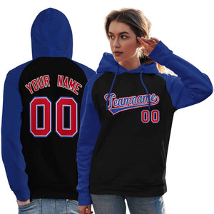 Custom Stitched Black Royal Raglan Sleeves Sports Pullover Sweatshirt Hoodie For Women