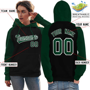 Custom Stitched Black Green Raglan Sleeves Sports Pullover Sweatshirt Hoodie For Women