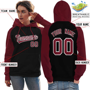 Custom Stitched Black Crimson Raglan Sleeves Sports Pullover Sweatshirt Hoodie For Women