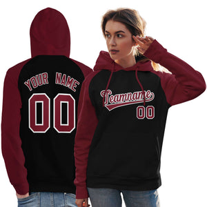 Custom Stitched Black Crimson Raglan Sleeves Sports Pullover Sweatshirt Hoodie For Women