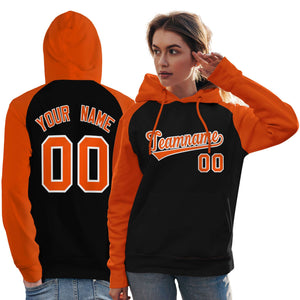 Custom Stitched Black Orange Raglan Sleeves Sports Pullover Sweatshirt Hoodie For Women