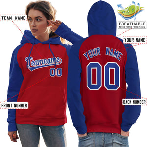 Custom Stitched Red Royal Raglan Sleeves Sports Pullover Sweatshirt Hoodie For Women