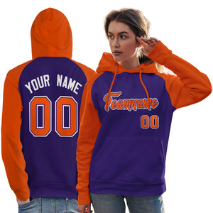 Custom Stitched Purple Orange Raglan Sleeves Sports Pullover Sweatshirt Hoodie For Women