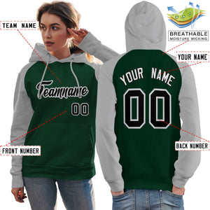 Custom Stitched Green Gray-Black Raglan Sleeves Sports Pullover Sweatshirt Hoodie For Women