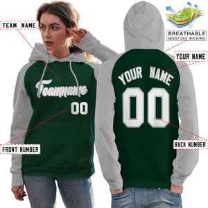 Custom Stitched Green Gray-White Raglan Sleeves Sports Pullover Sweatshirt Hoodie For Women