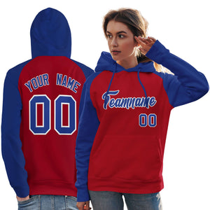 Custom Stitched Red Royal Raglan Sleeves Sports Pullover Sweatshirt Hoodie For Women