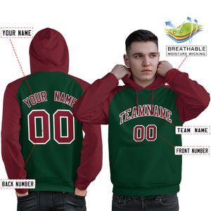 Custom Stitched Green Crimson Raglan Sleeves Sports Pullover Sweatshirt Hoodie For Men