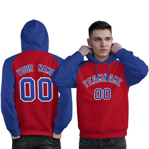 Custom Stitched Red Royal Raglan Sleeves Sports Pullover Sweatshirt Hoodie For Men