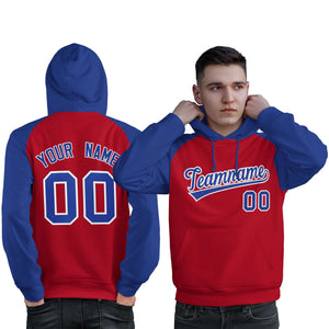 Custom Stitched Red Royal Raglan Sleeves Sports Pullover Sweatshirt Hoodie For Men