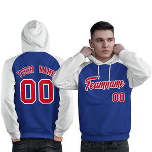 Custom Stitched Royal White-Red Raglan Sleeves Sports Pullover Sweatshirt Hoodie For Men