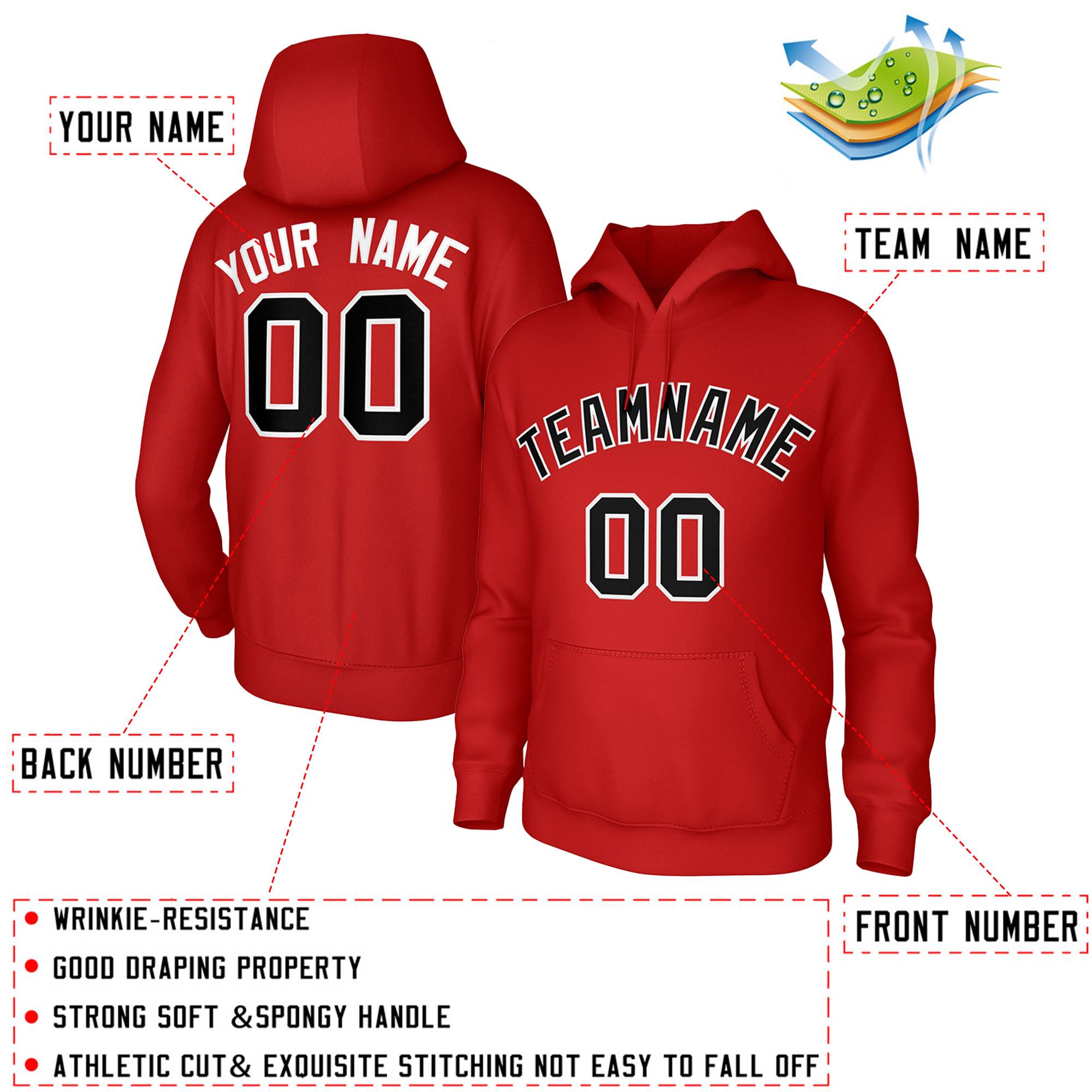 Custom Red Black-White Classic Style Sweatshirts Uniform Pullover Hoodie