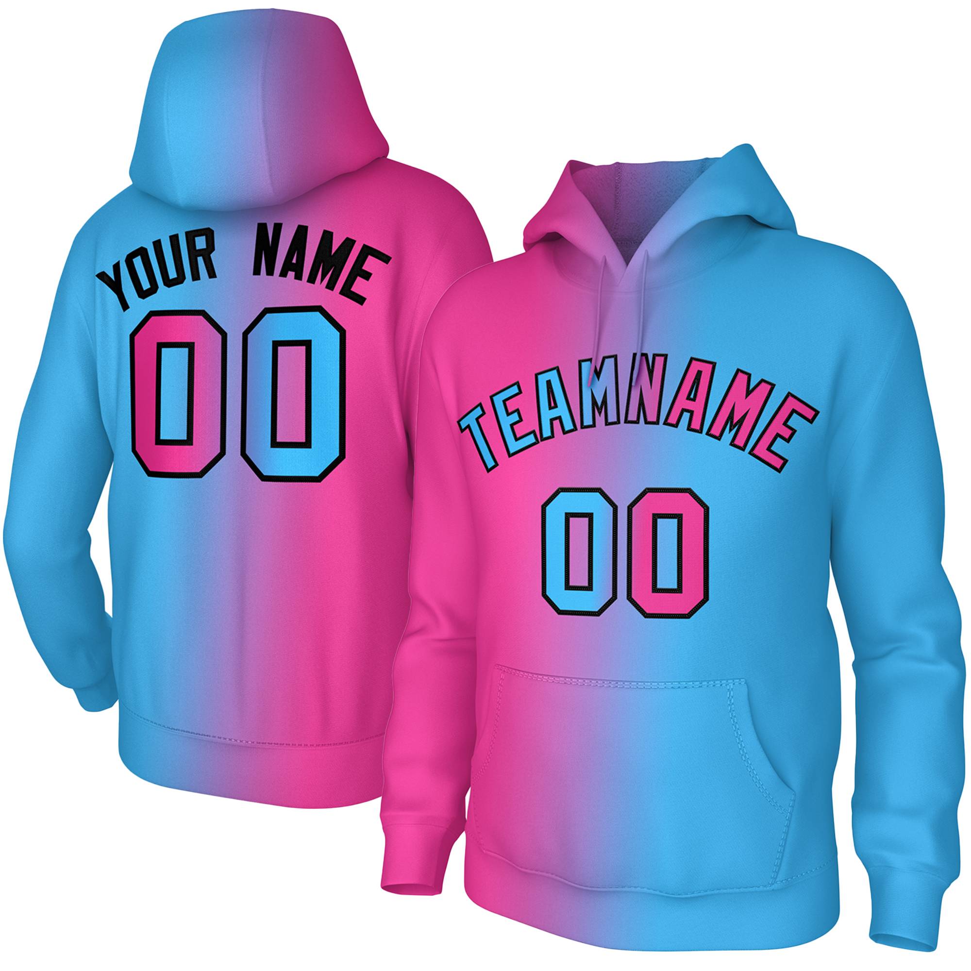 Custom Stitched Pink Powder Blue Gradient Fashion Athletic Pullover Sweatshirt Hoodie