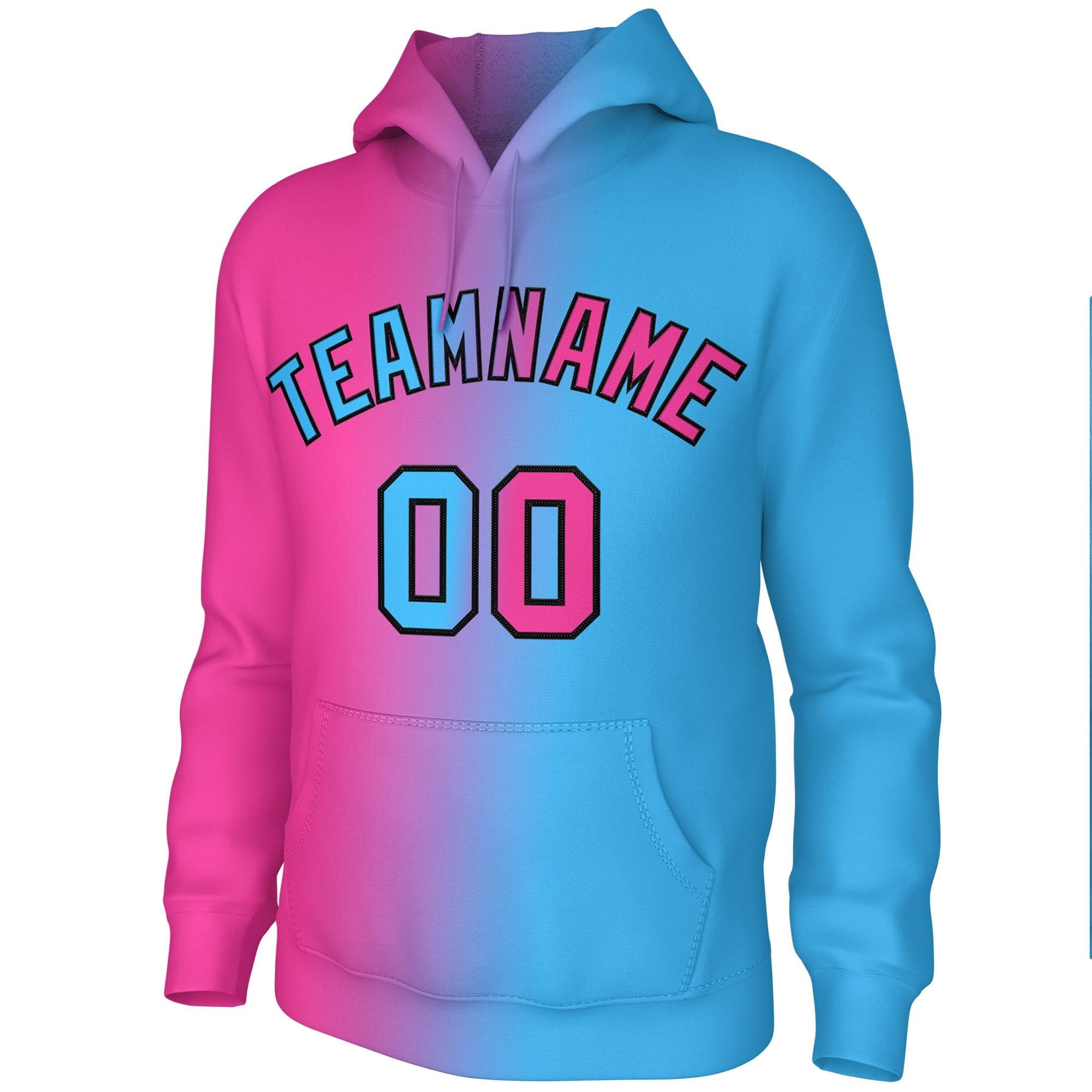 Custom Stitched Pink Powder Blue Gradient Fashion Athletic Pullover Sweatshirt Hoodie