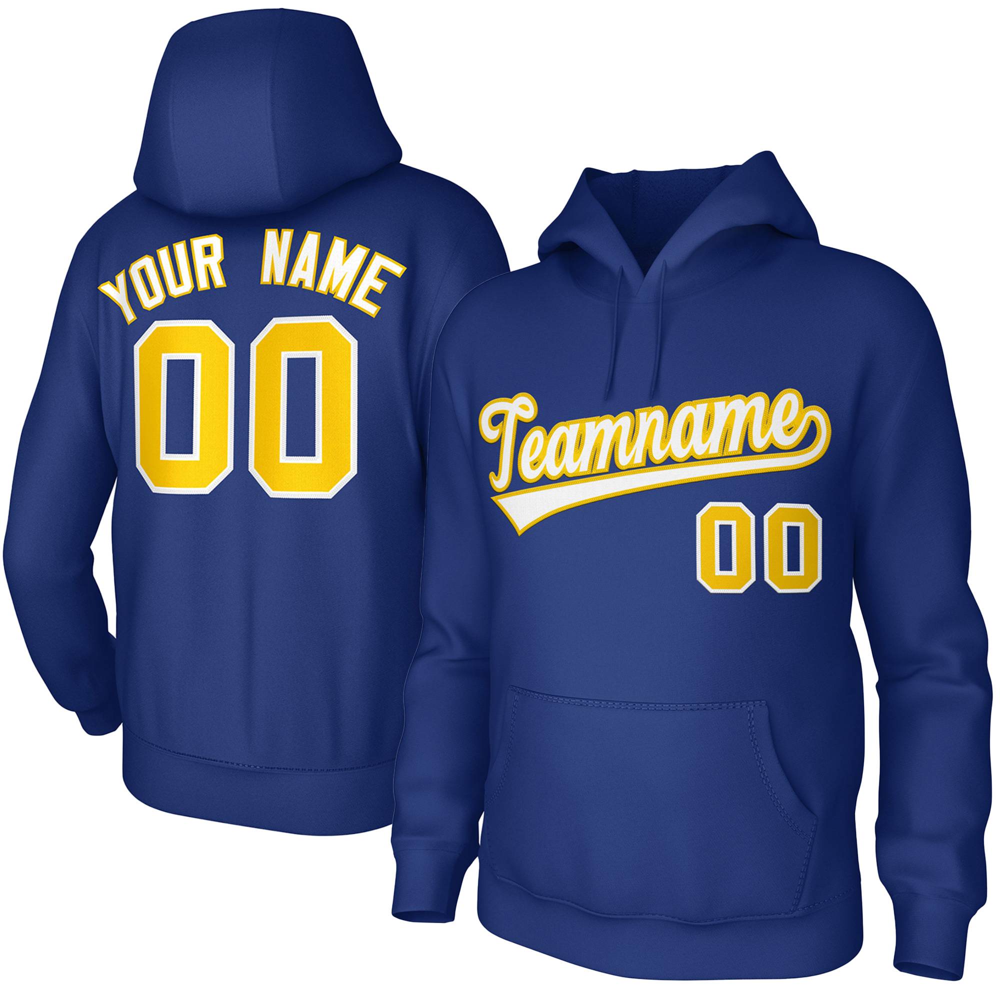 Custom Royal White-Yellow Classic Style Sports Uniform Pullover Hoodie