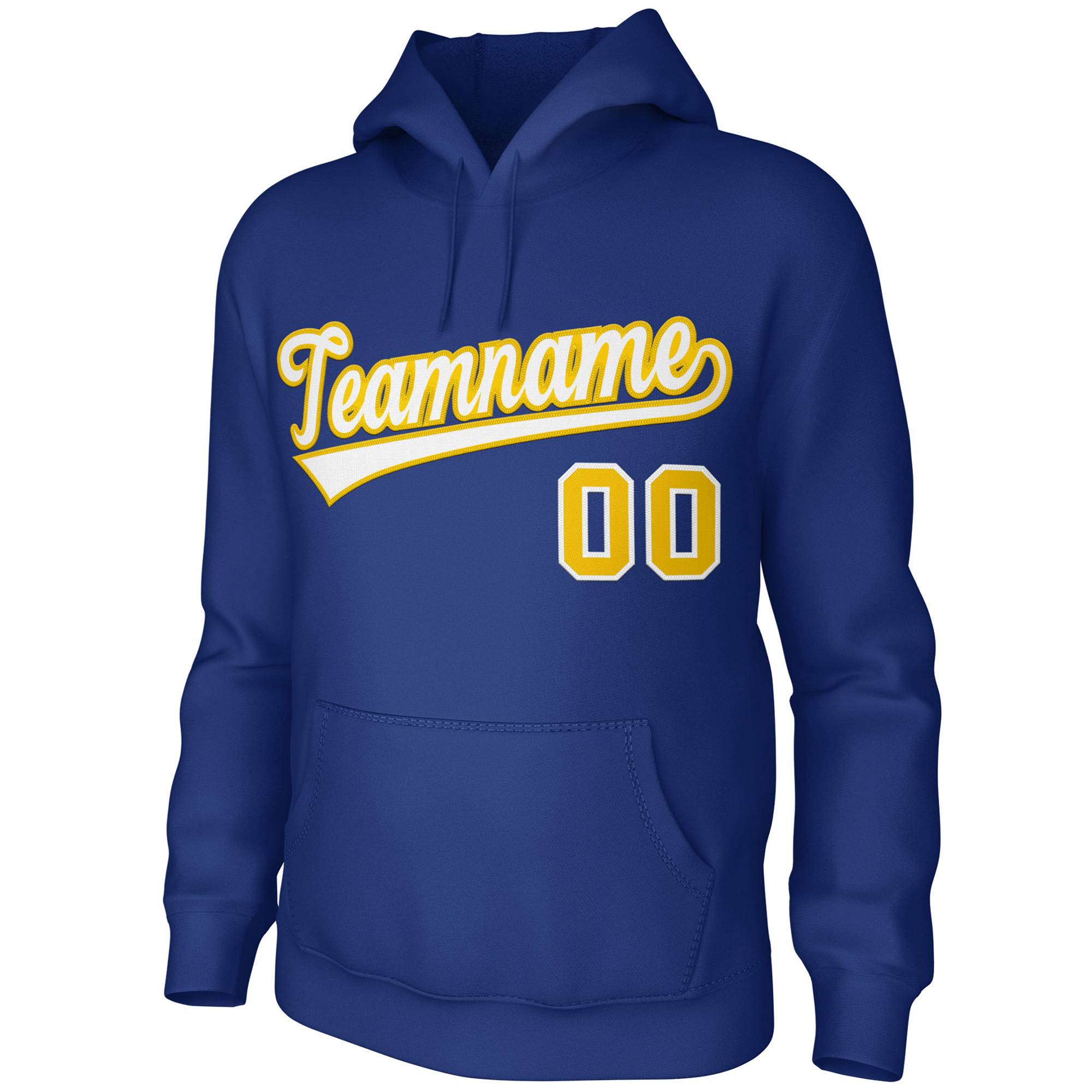 Custom Royal White-Yellow Classic Style Sports Uniform Pullover Hoodie