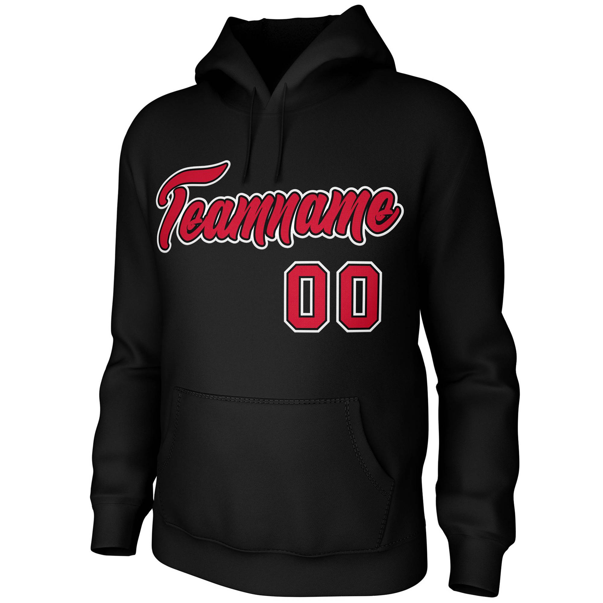 Custom Black Red-White Classic Style Personalized Uniform Pullover Hoodie