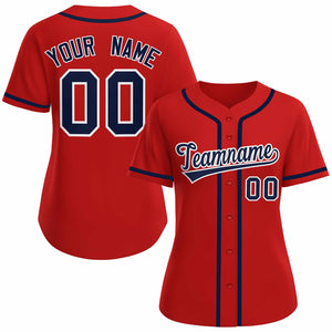 Maillot de baseball de style classique rouge marine blanc personnalisé pour femmes