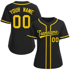 Maillot de baseball de style classique personnalisé noir or-noir pour femmes