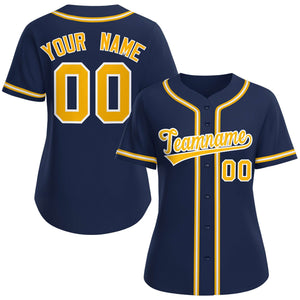 Custom Navy Yellow-White Classic Style Baseball Jersey For Women