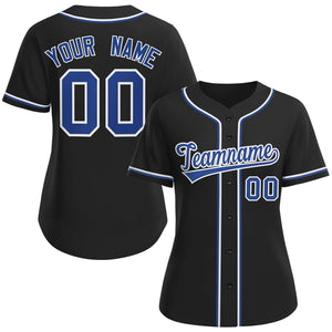 Maillot de baseball personnalisé noir royal-blanc de style classique pour femme