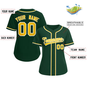 Custom Green Gold-White Classic Style Baseball Jersey For Women