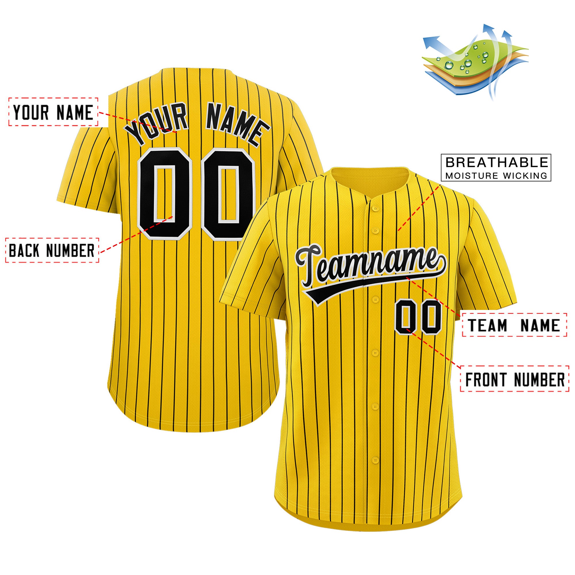 Custom Yellow Black-White Stripe Fashion Authentic Baseball Jersey