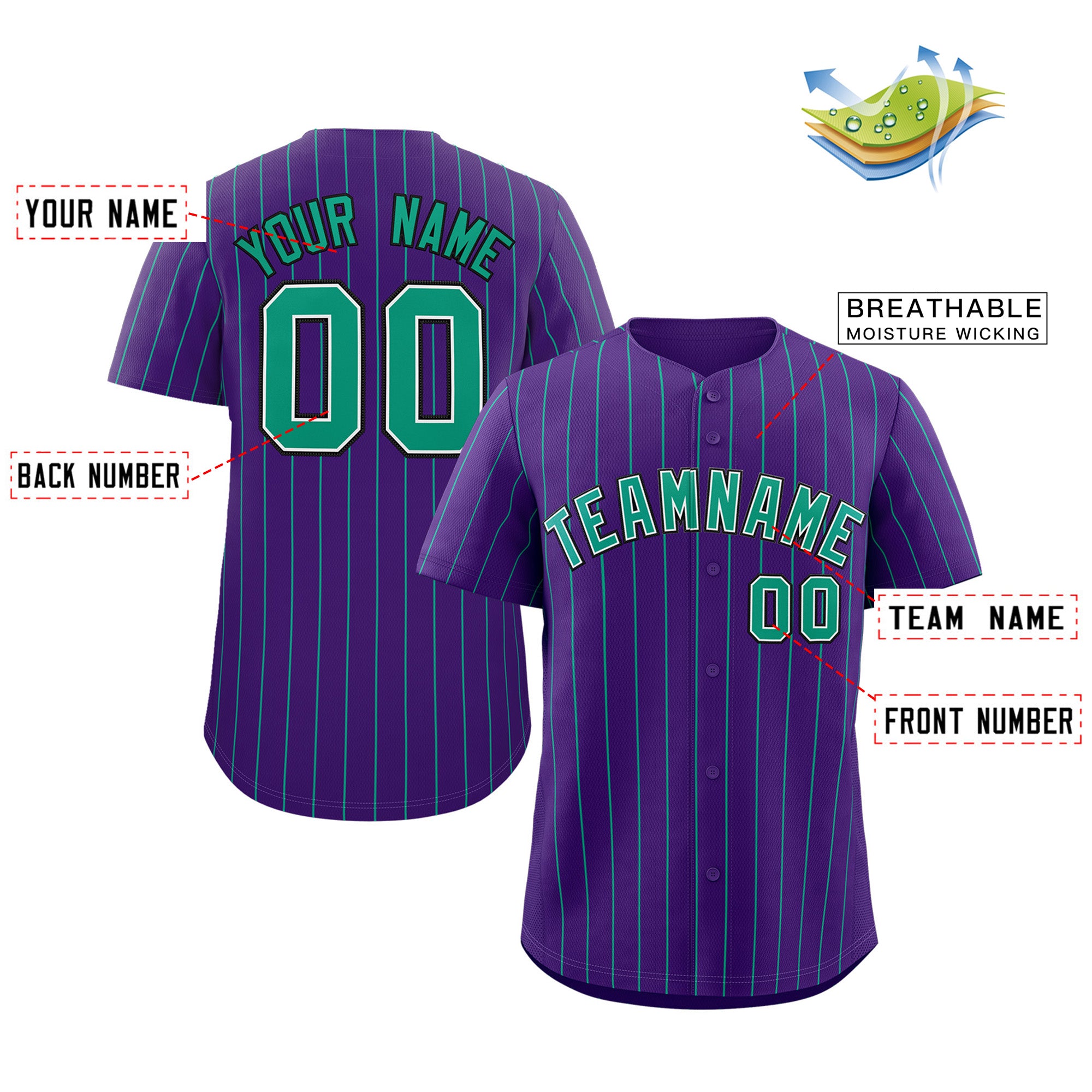 Custom Purple Aqua-Black Stripe Fashion Authentic Baseball Jersey