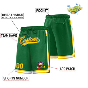 Short en maille de basket-ball de style classique Kelly vert or-blanc personnalisé