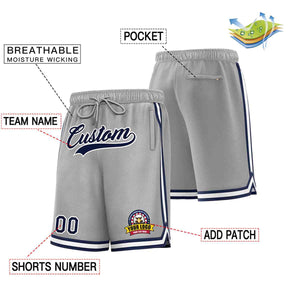 Short en maille de basket-ball de style classique gris marine-blanc personnalisé