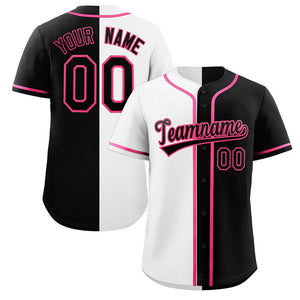 Maillot de baseball authentique, personnalisé, noir, blanc, rose, mode fendue